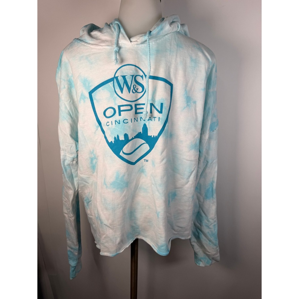 US Apparel WS Open Cincinnati Tie Dye Cropped Hoodie Blue White Womens Large